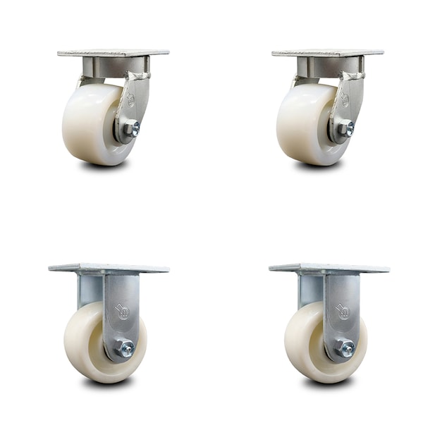 4 Inch Kingpinless Nylon Wheel Swivel Caster Swivel 2 Rigid, 2PK